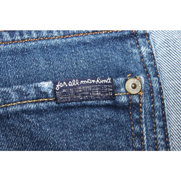 7 FOR ALL MANKIND Josefina Contrast Panel High-Rise Cropped Blue Jeans - Size 27 - Picture 7 of 15